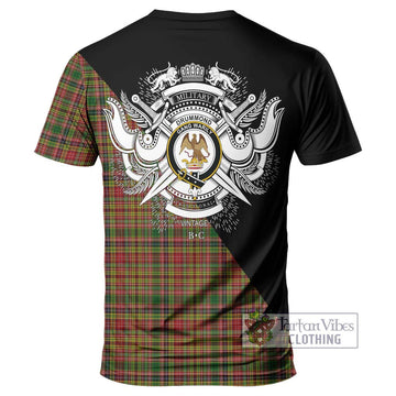 Drummond of Strathallan Tartan T-Shirt with Family Crest and Military Logo Style