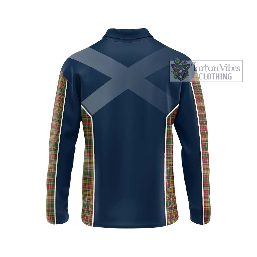 Drummond of Strathallan Tartan Long Sleeve Polo Shirt with Family Crest and Lion Rampant Vibes Sport Style - Tartan Vibes Clothing