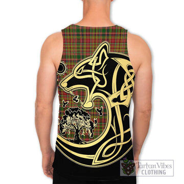 Drummond of Strathallan Tartan Men's Tank Top with Family Crest Celtic Wolf Style