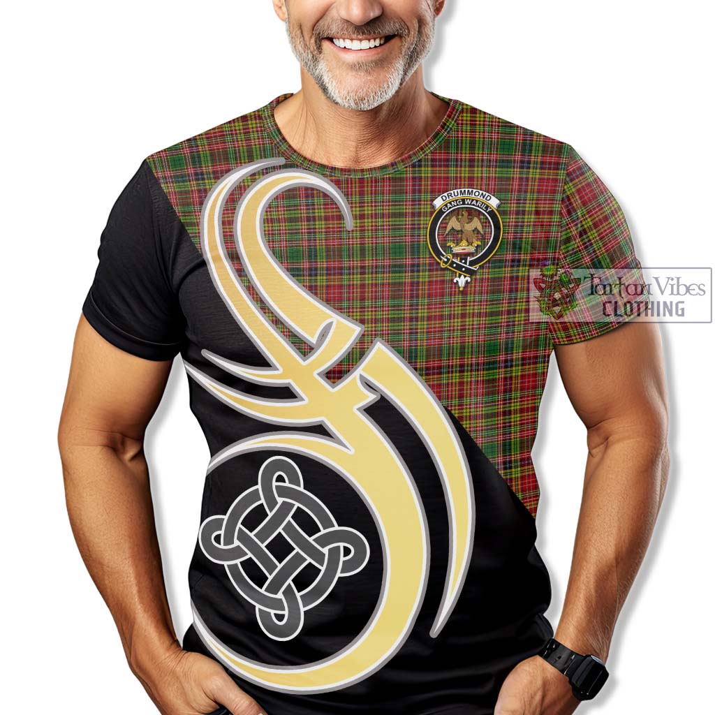 Tartan Vibes Clothing Drummond of Strathallan Tartan T-Shirt with Family Crest and Celtic Symbol Style