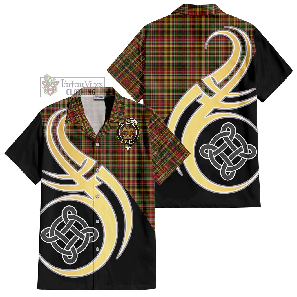 Drummond of Strathallan Tartan Short Sleeve Button Shirt with Family Crest and Celtic Symbol Style - Tartan Vibes Clothing