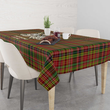 Drummond of Strathallan Tartan Tablecloth with Clan Crest and the Golden Sword of Courageous Legacy