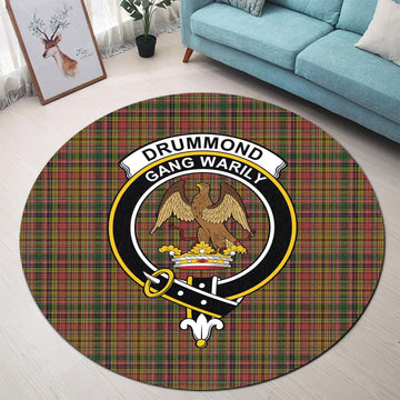 Drummond of Strathallan Tartan Round Rug with Family Crest