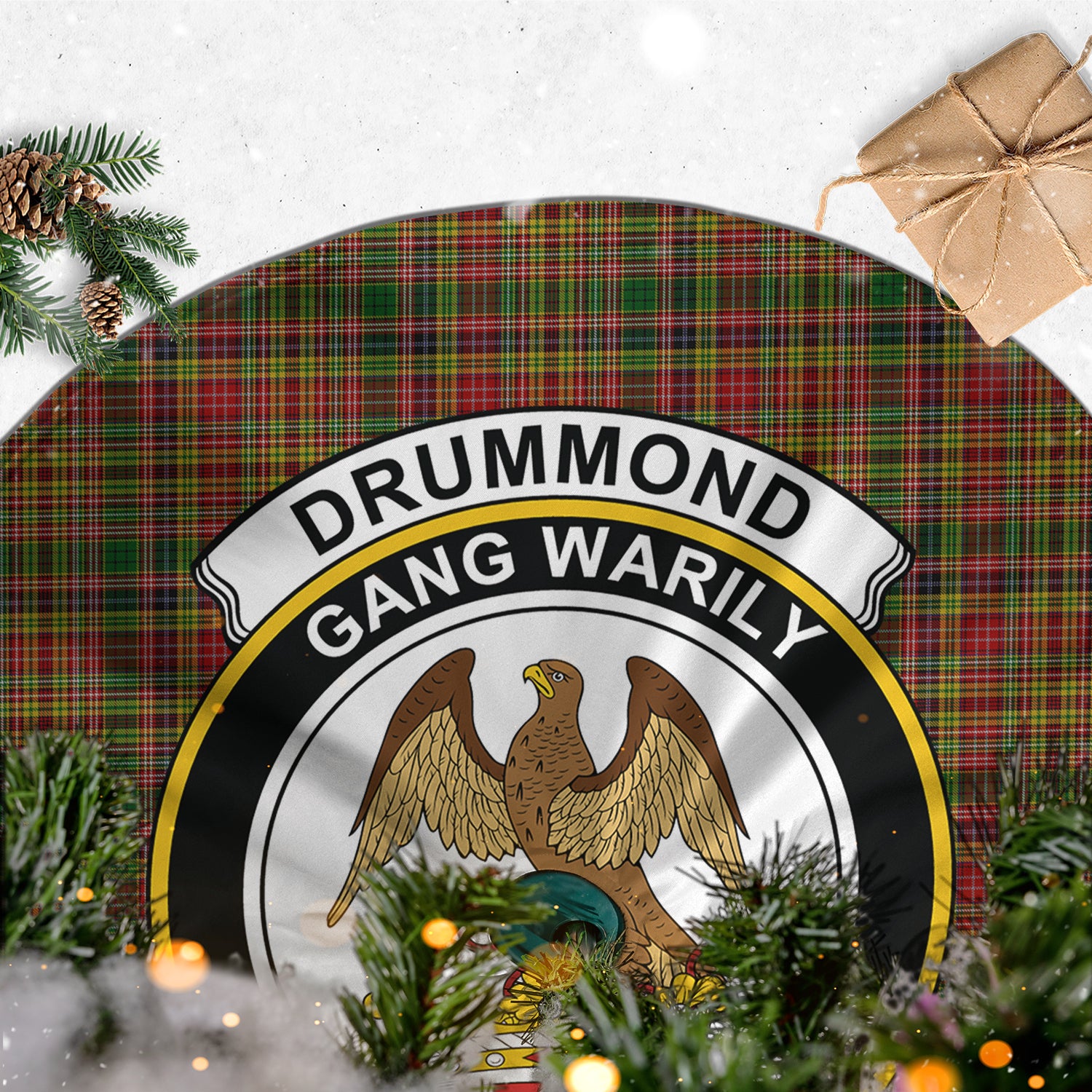 Drummond of Strathallan Tartan Christmas Tree Skirt with Family Crest - Tartanvibesclothing