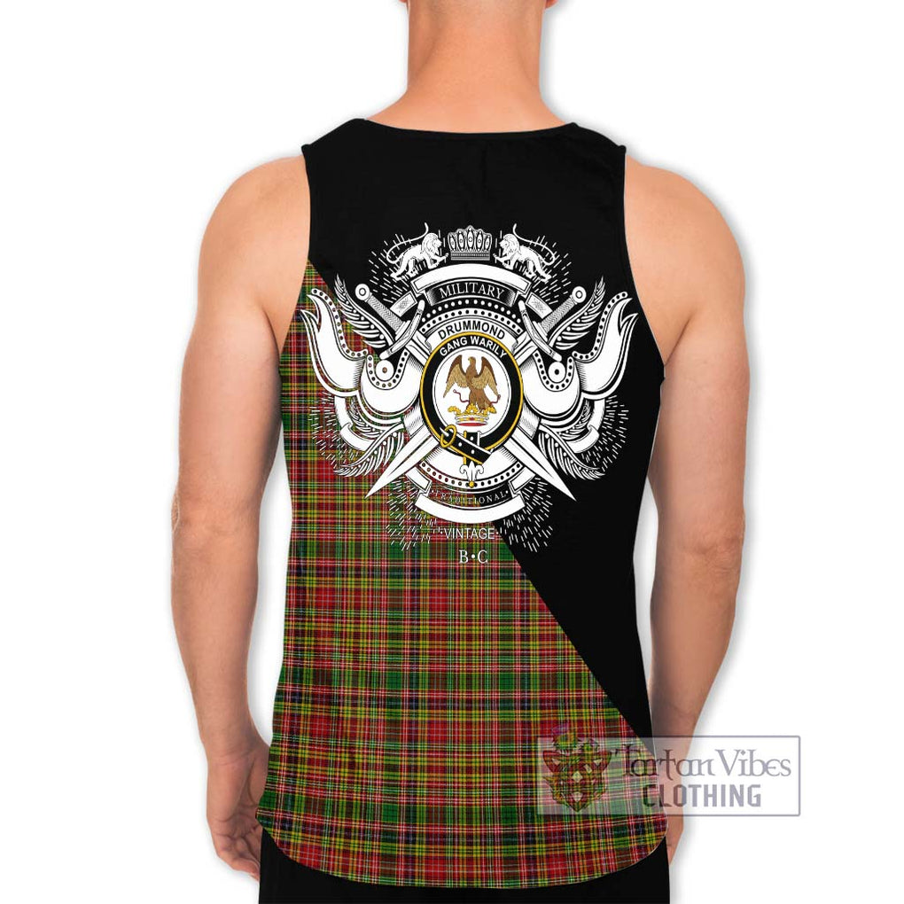 Drummond of Strathallan Tartan Men's Tank Top with Family Crest and Military Logo Style - Tartanvibesclothing Shop