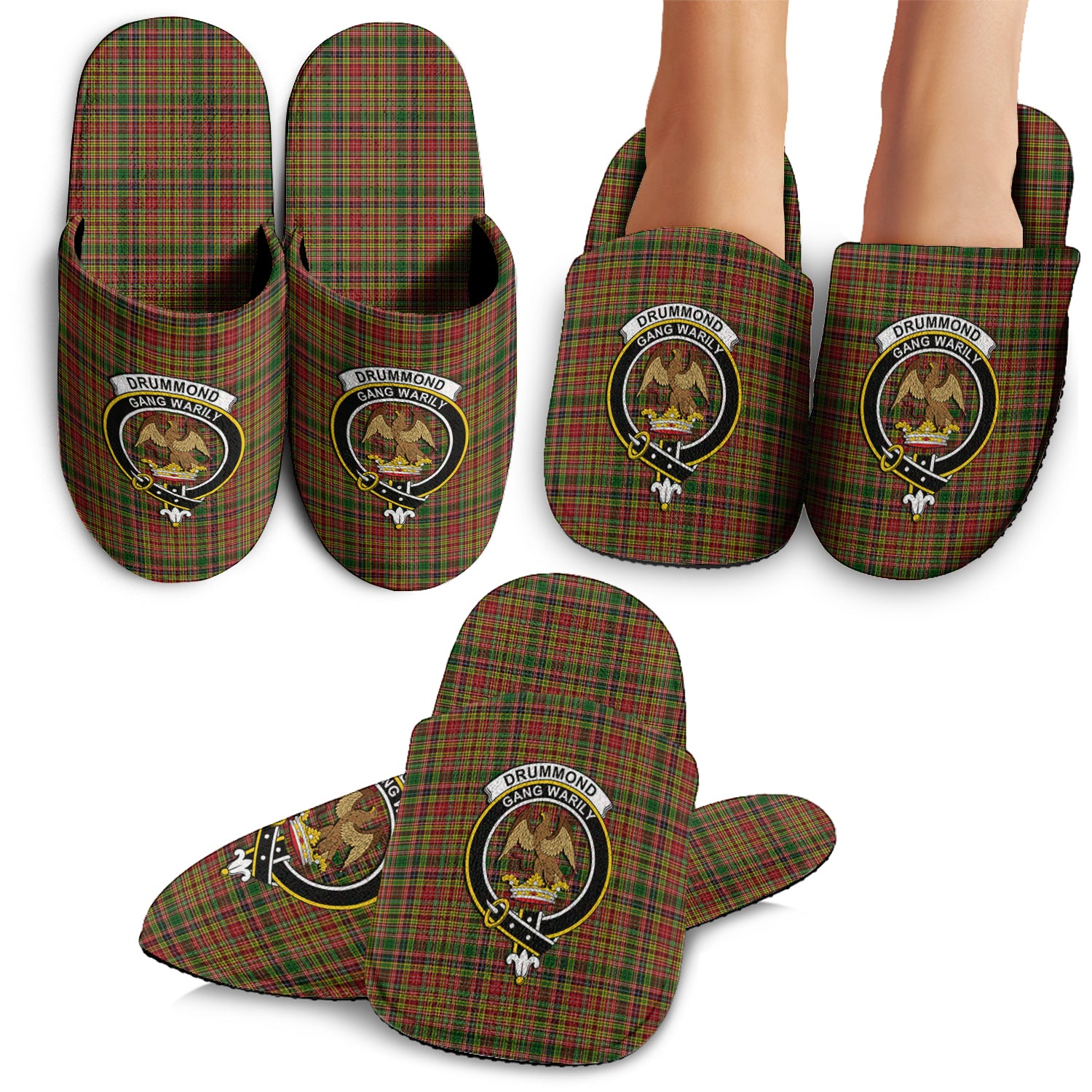 Drummond of Strathallan Tartan Home Slippers with Family Crest - Tartanvibesclothing