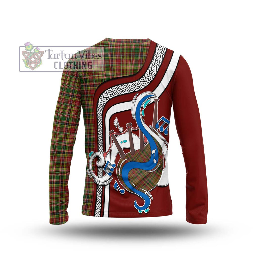 Tartan Vibes Clothing Drummond of Strathallan Tartan Long Sleeve T-Shirt with Epic Bagpipe Style