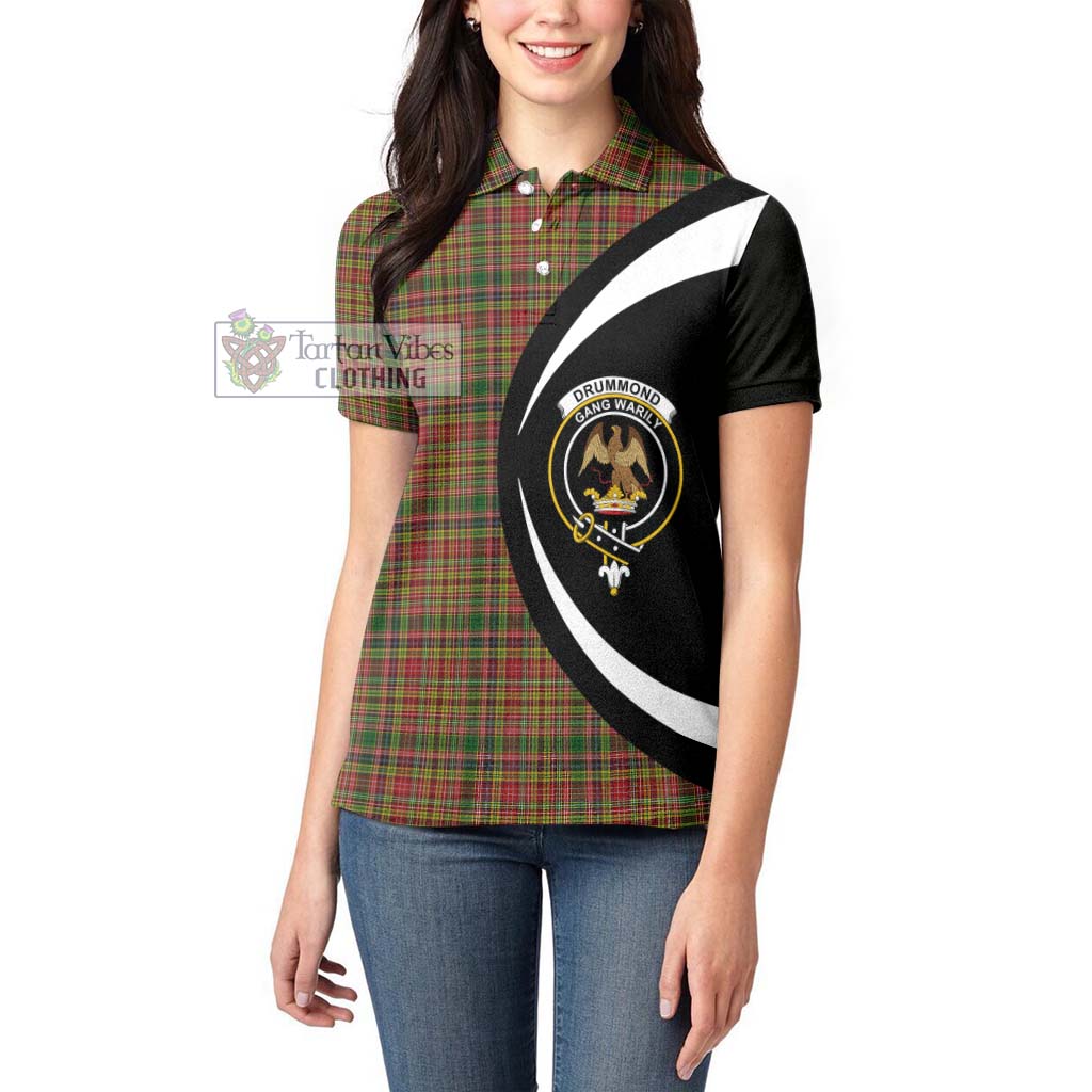 Drummond of Strathallan Tartan Women's Polo Shirt with Family Crest Circle Style - Tartan Vibes Clothing