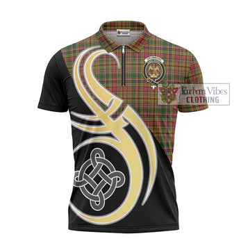 Drummond of Strathallan Tartan Zipper Polo Shirt with Family Crest and Celtic Symbol Style