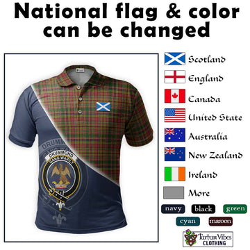 Drummond of Strathallan Tartan Polo Shirt with Personalised National Flag and Family Crest Half Style