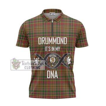 Drummond of Strathallan Tartan Zipper Polo Shirt with Family Crest DNA In Me Style