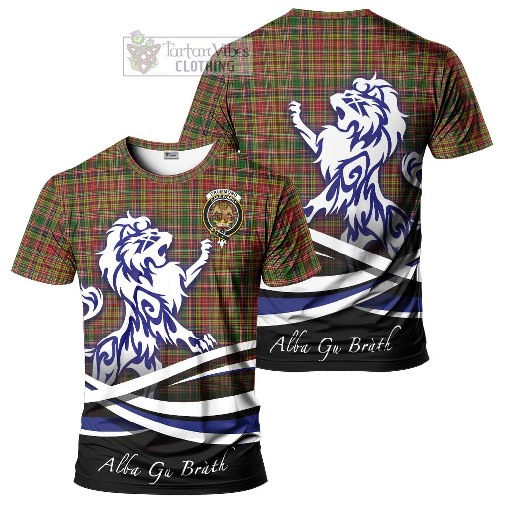 Tartan Vibes Clothing Drummond of Strathallan Tartan Cotton T-shirt with Alba Gu Brath Regal Lion Emblem