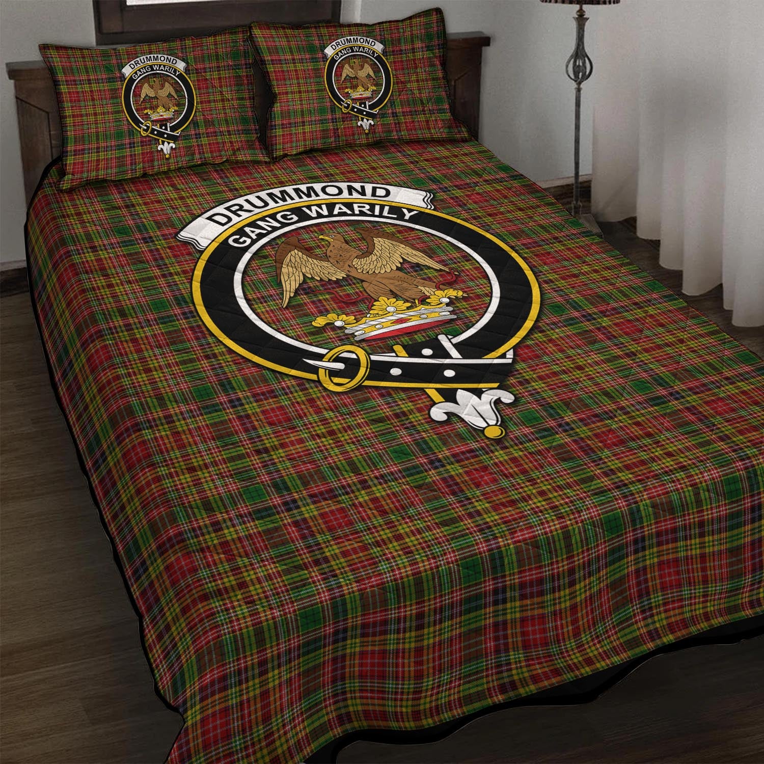 Drummond of Strathallan Tartan Quilt Bed Set with Family Crest - Tartan Vibes Clothing