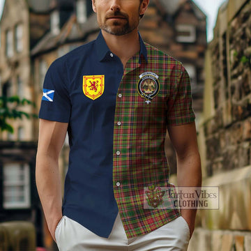 Drummond of Strathallan Tartan Short Sleeve Button Shirt Alba with Scottish Lion Royal Arm Half Style