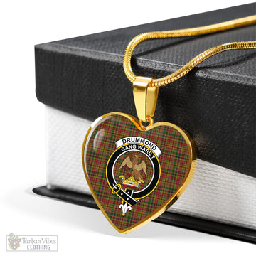 Drummond of Strathallan Tartan Heart Necklace with Family Crest