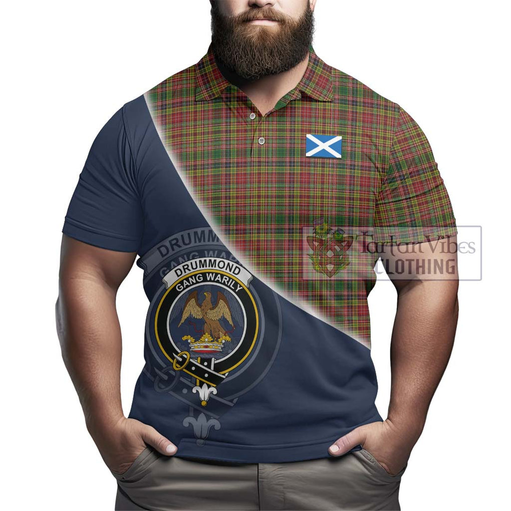 Drummond of Strathallan Tartan Polo Shirt with Personalised National Flag and Family Crest Half Style - Tartanvibesclothing Shop