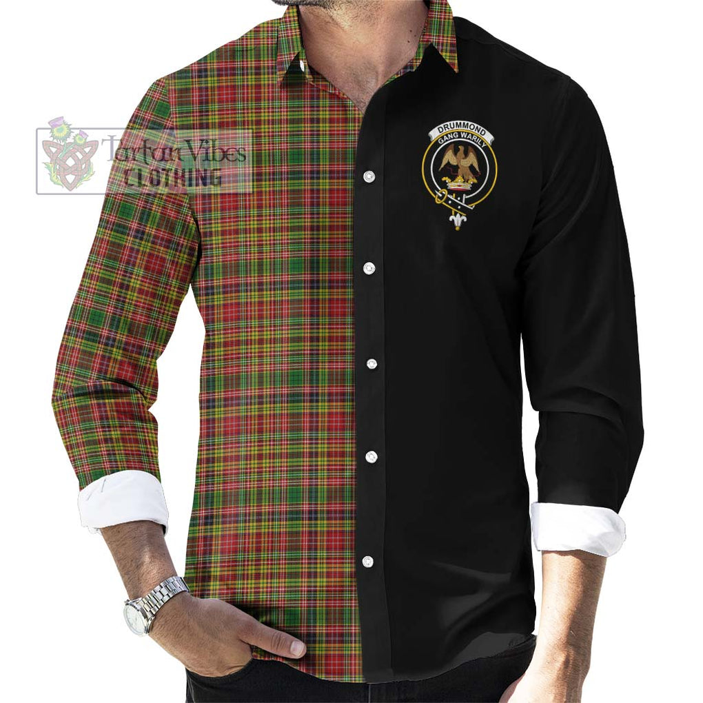 Drummond of Strathallan Tartan Long Sleeve Button Shirt with Family Crest and Half Of Me Style - Tartanvibesclothing Shop