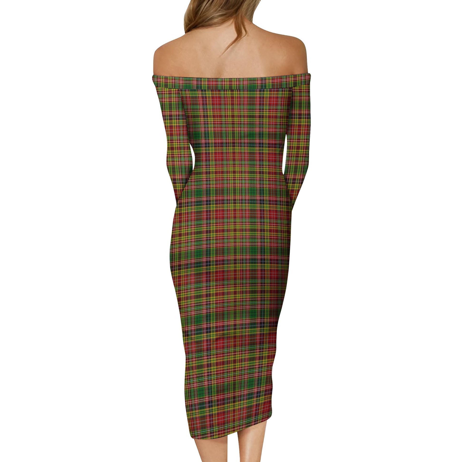 Drummond of Strathallan Tartan Off Shoulder Lady Dress - Tartanvibesclothing