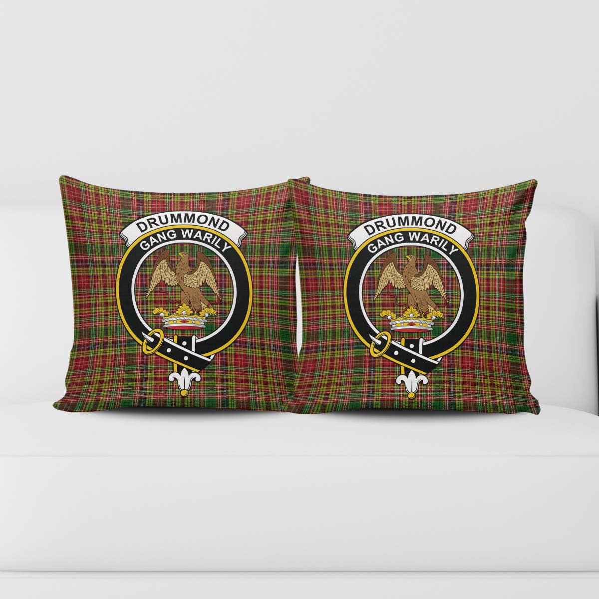 Drummond of Strathallan Tartan Pillow Cover with Family Crest - Tartanvibesclothing