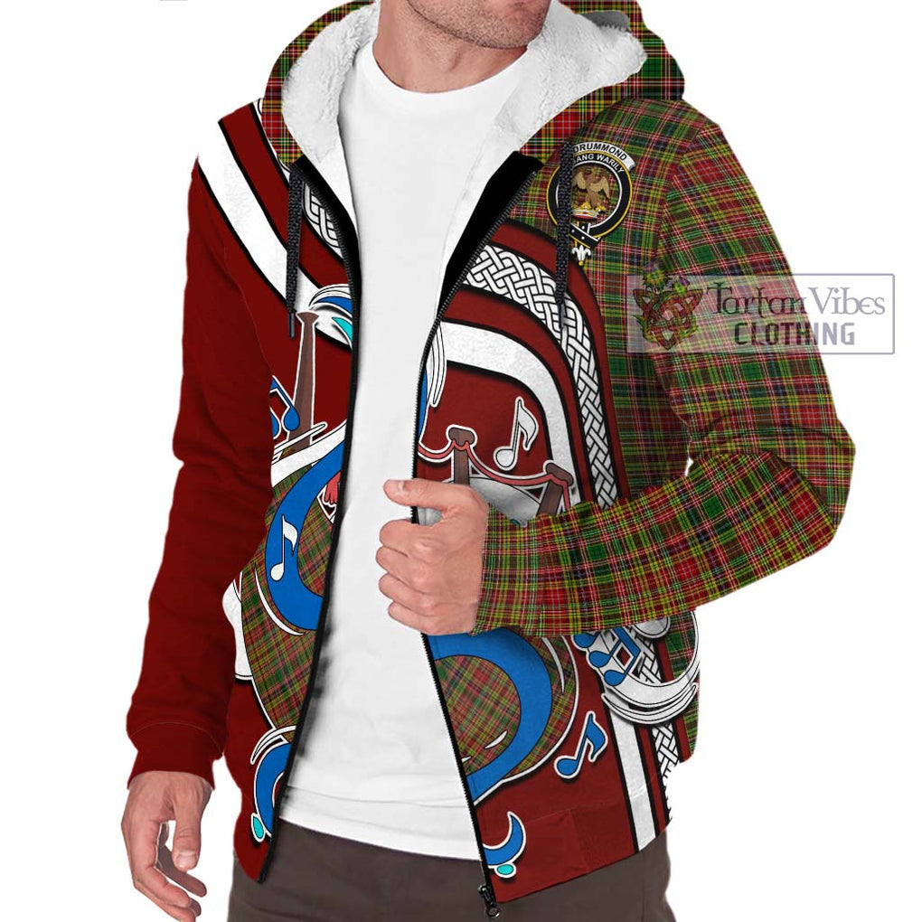 Drummond of Strathallan Tartan Sherpa Hoodie with Epic Bagpipe Style Unisex - Tartanvibesclothing Shop