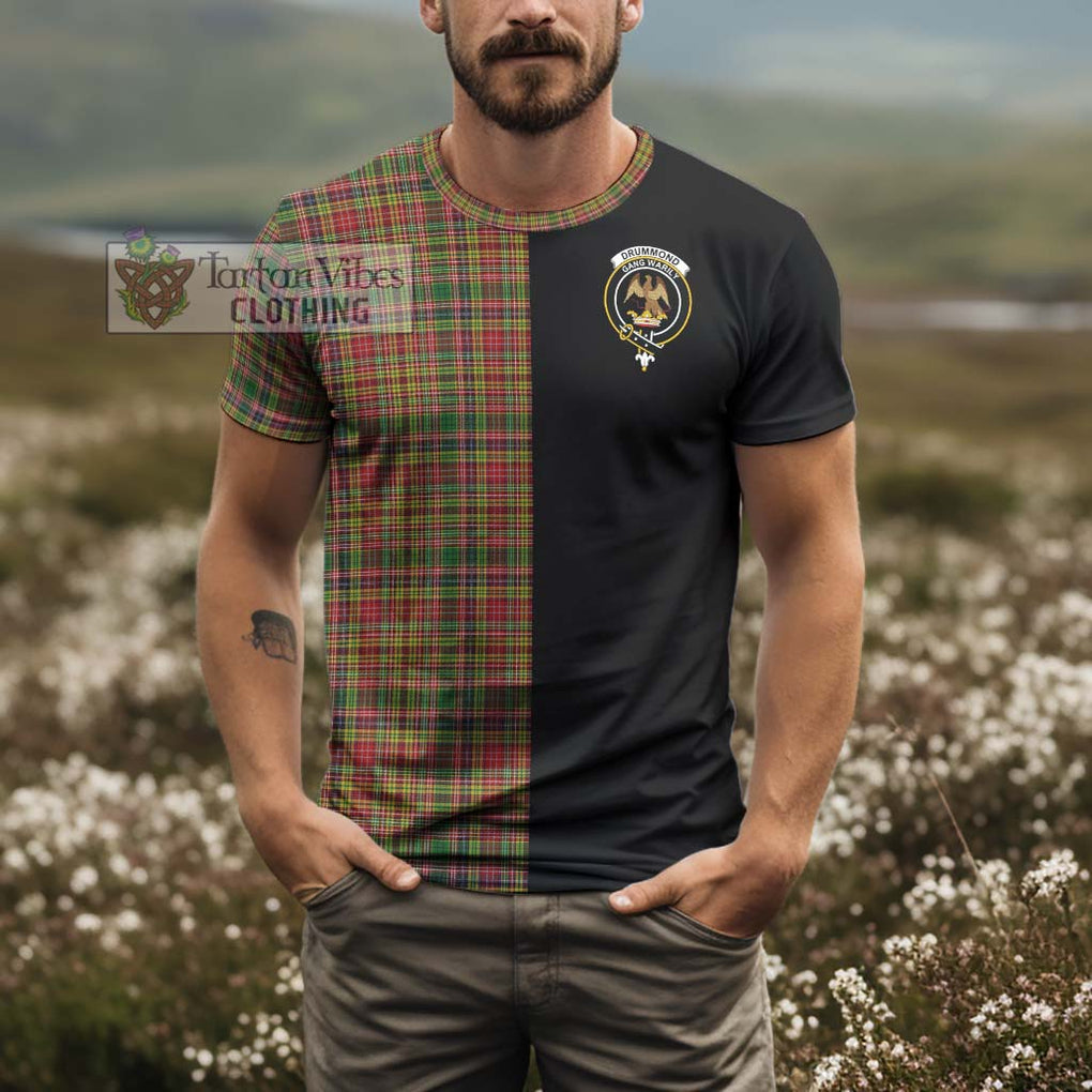 Drummond of Strathallan Tartan T-Shirt with Family Crest and Half Of Me Style - Tartanvibesclothing Shop