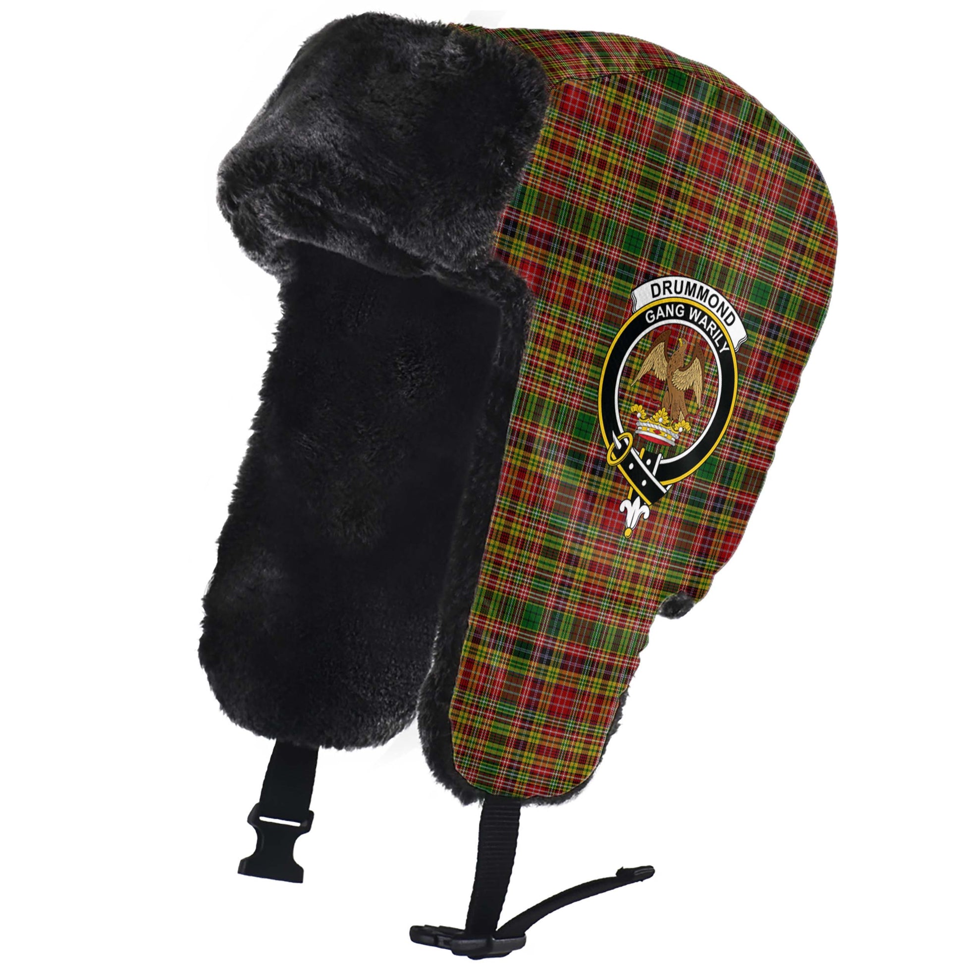 Drummond of Strathallan Tartan Winter Trapper Hat with Family Crest - Tartanvibesclothing