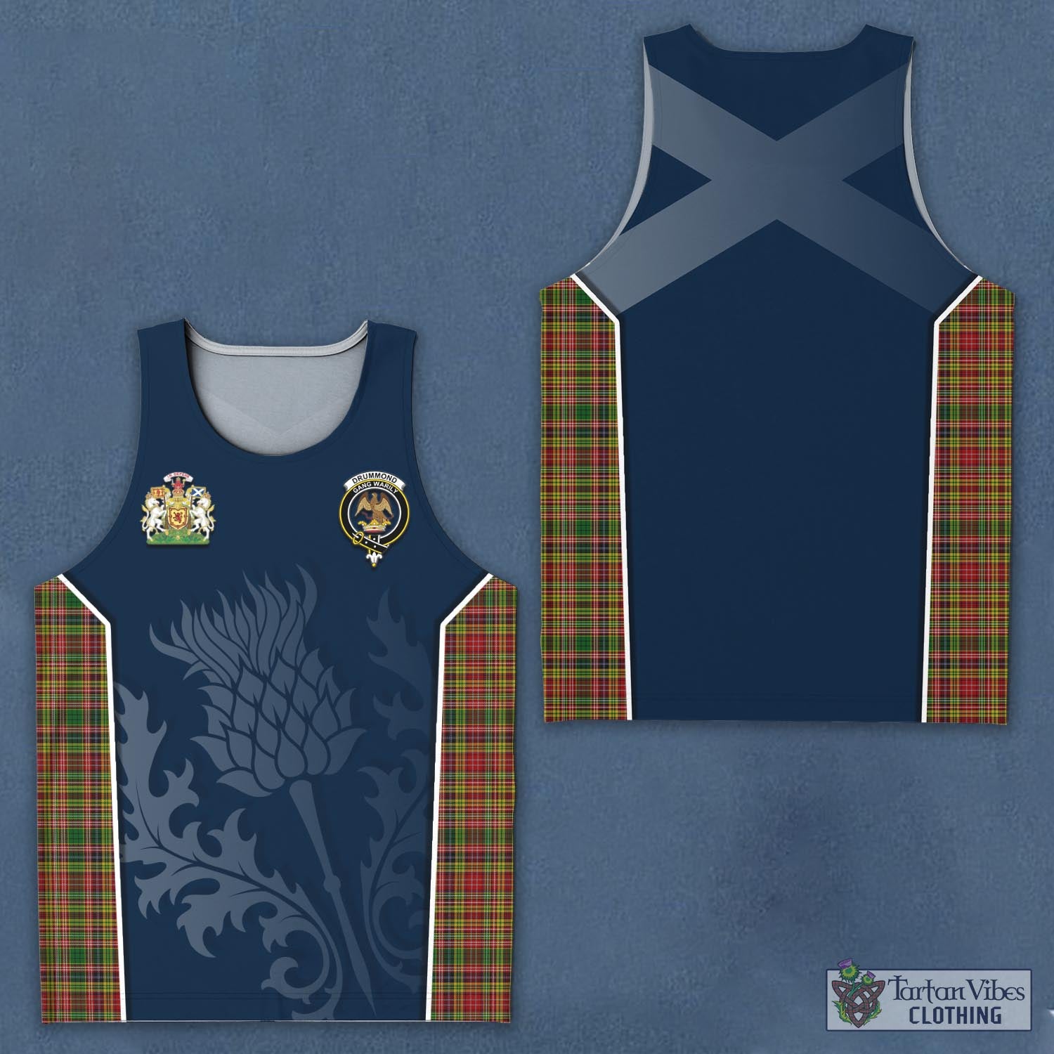 Tartan Vibes Clothing Drummond of Strathallan Tartan Men's Tanks Top with Family Crest and Scottish Thistle Vibes Sport Style