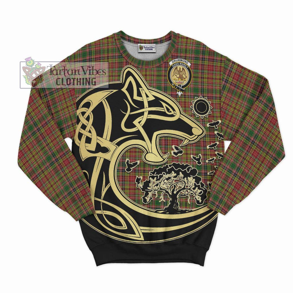 Drummond of Strathallan Tartan Sweatshirt with Family Crest Celtic Wolf Style - Tartan Vibes Clothing