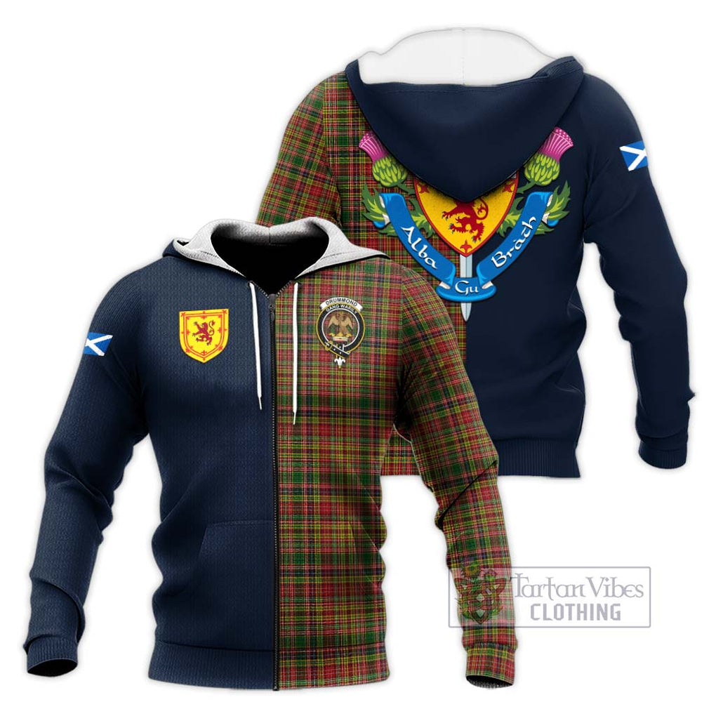 Tartan Vibes Clothing Drummond of Strathallan Tartan Knitted Hoodie with Scottish Lion Royal Arm Half Style