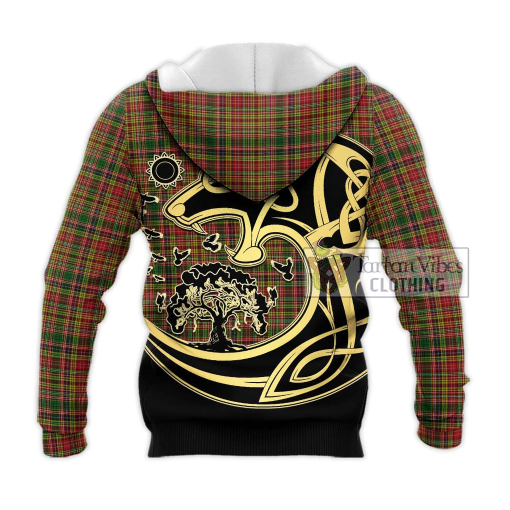 Drummond of Strathallan Tartan Knitted Hoodie with Family Crest Celtic Wolf Style - Tartan Vibes Clothing