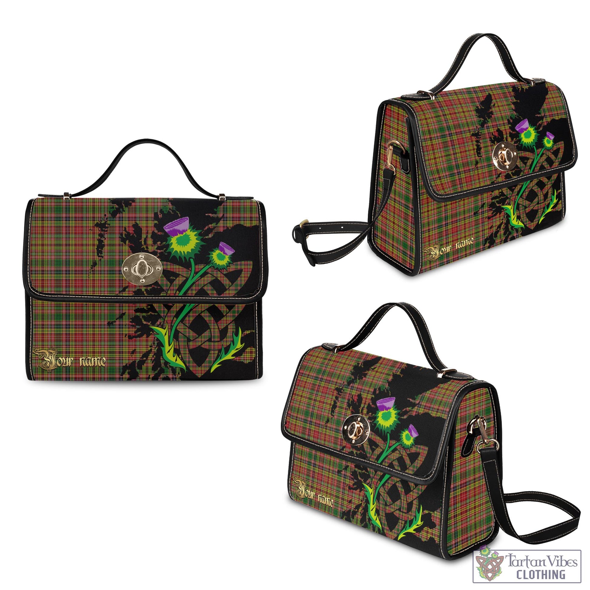 Tartan Vibes Clothing Drummond of Strathallan Tartan Waterproof Canvas Bag with Scotland Map and Thistle Celtic Accents