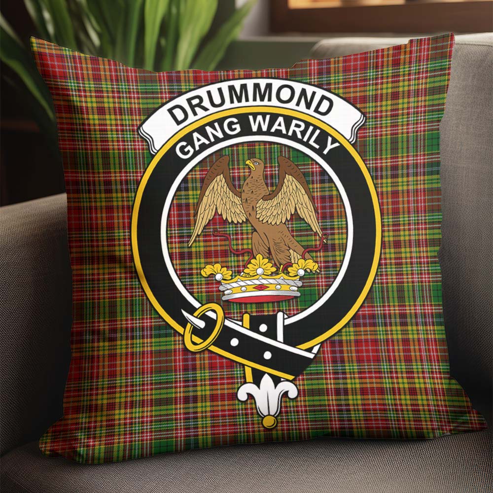 Drummond of Strathallan Tartan Pillow Cover with Family Crest - Tartanvibesclothing