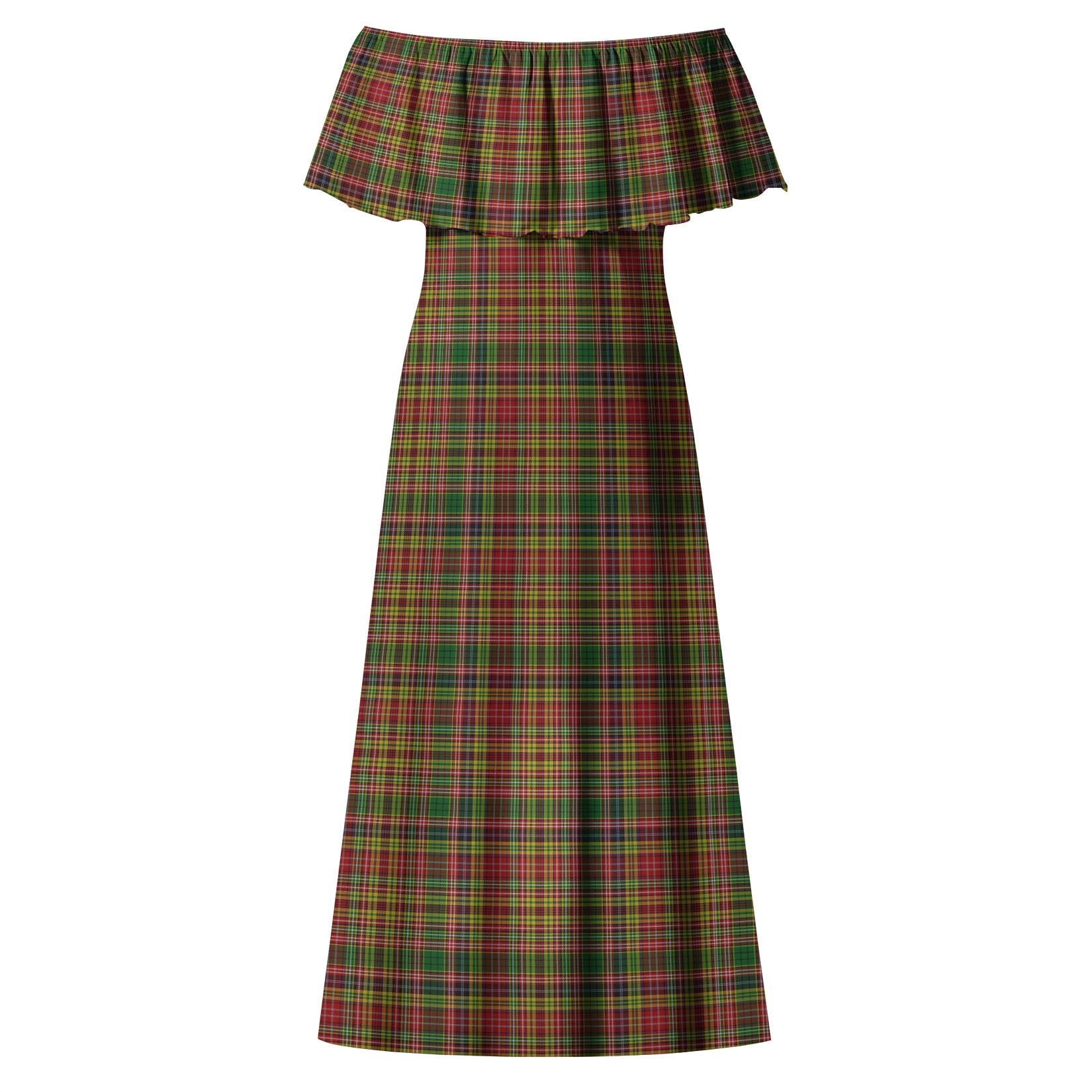 Drummond of Strathallan Tartan Off Shoulder Long Dress - Tartanvibesclothing