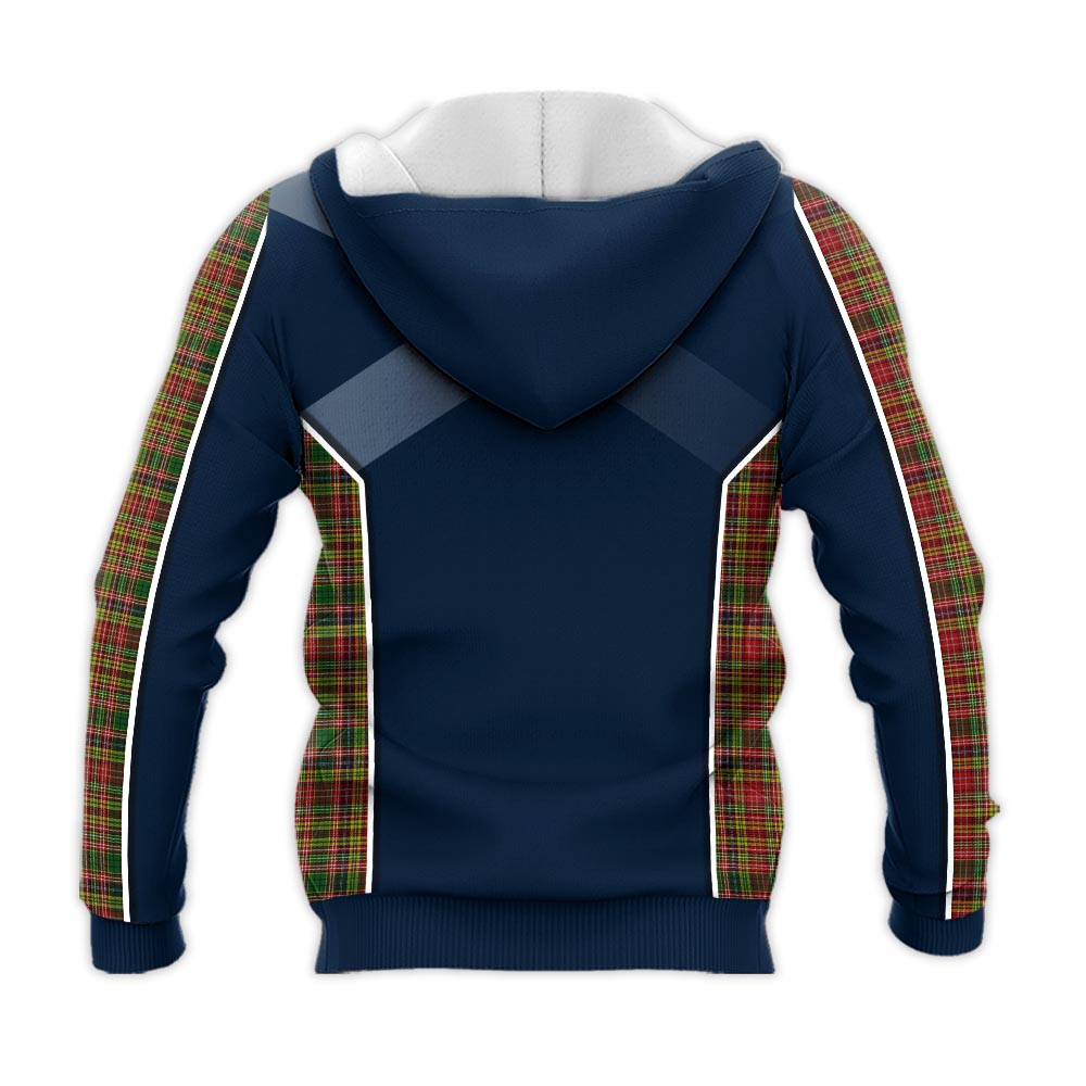 Tartan Vibes Clothing Drummond of Strathallan Tartan Knitted Hoodie with Family Crest and Scottish Thistle Vibes Sport Style