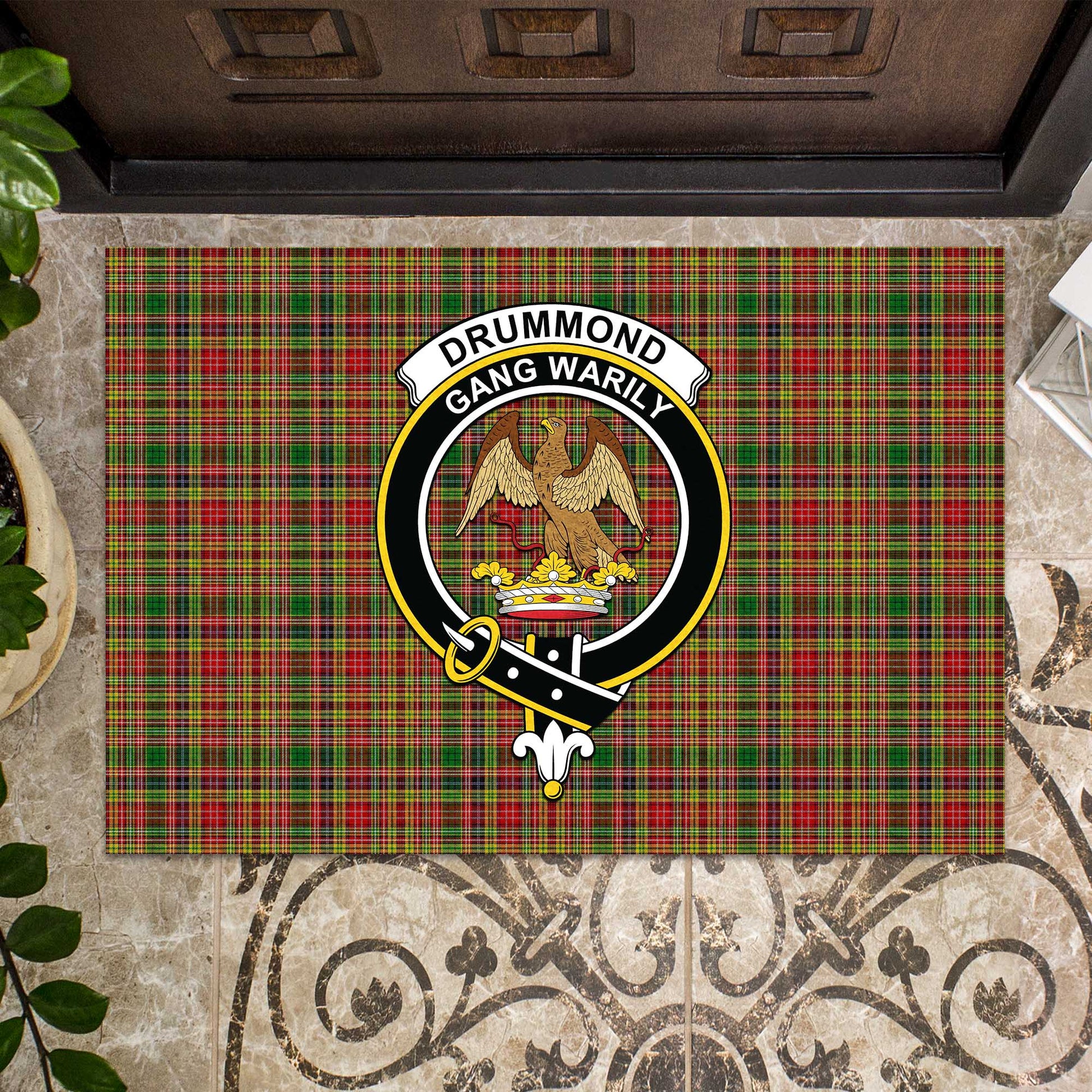 Drummond of Strathallan Tartan Door Mat with Family Crest - Tartanvibesclothing