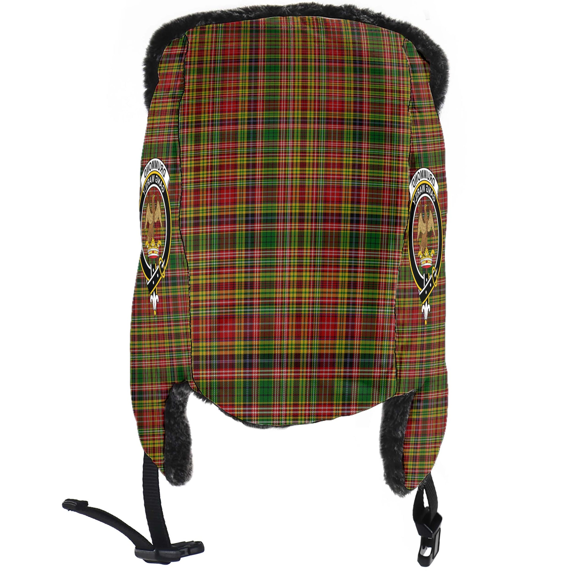 Drummond of Strathallan Tartan Winter Trapper Hat with Family Crest - Tartanvibesclothing