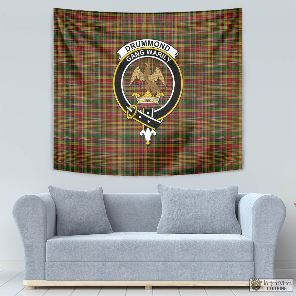 Tartan Vibes Clothing Drummond of Strathallan Tartan Tapestry Wall Hanging and Home Decor for Room with Family Crest