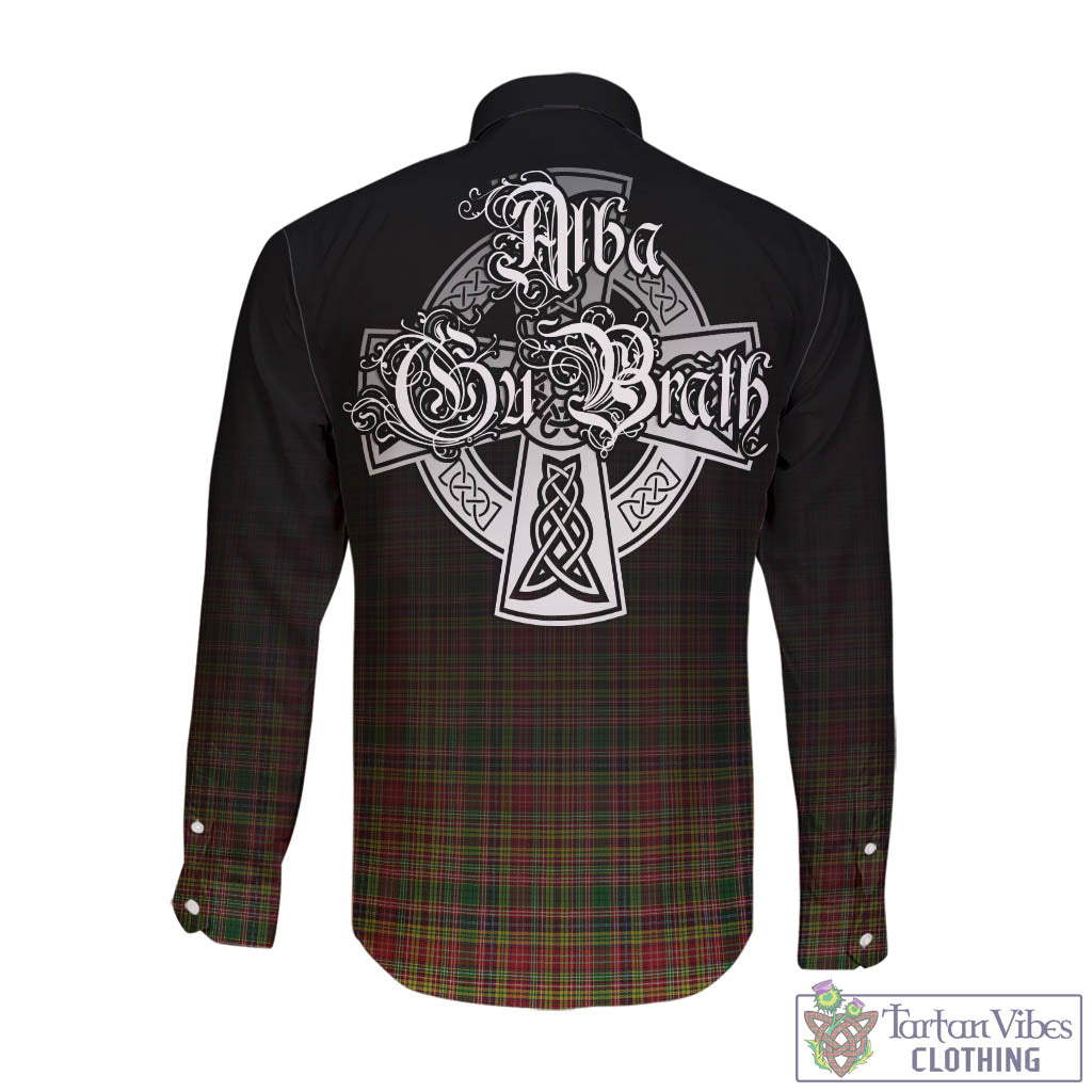 Tartan Vibes Clothing Drummond of Strathallan Tartan Long Sleeve Button Up Featuring Alba Gu Brath Family Crest Celtic Inspired