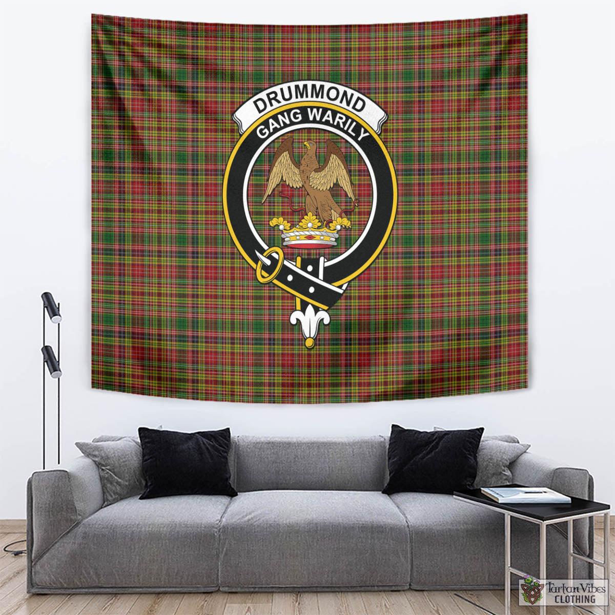 Tartan Vibes Clothing Drummond of Strathallan Tartan Tapestry Wall Hanging and Home Decor for Room with Family Crest