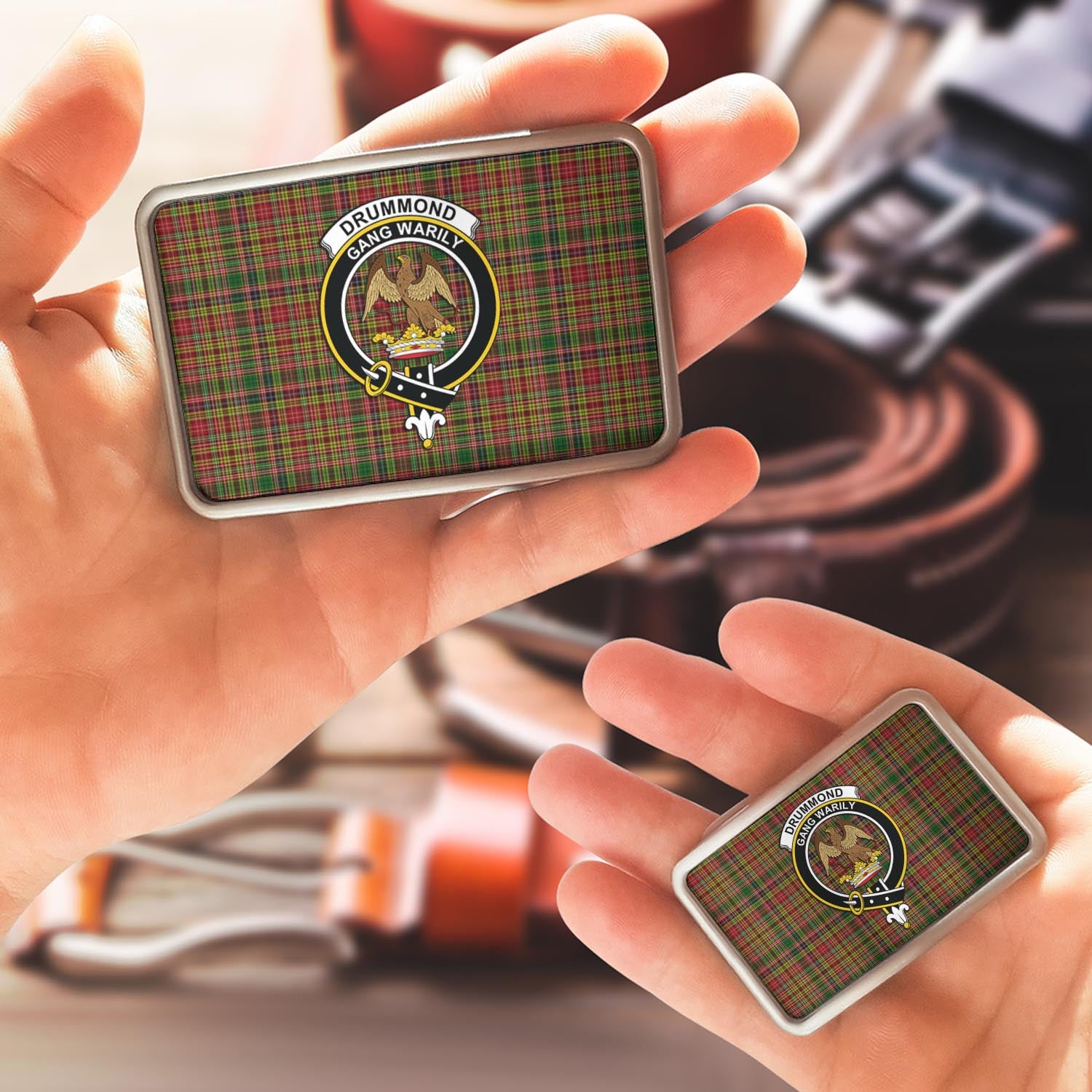 Drummond of Strathallan Tartan Belt Buckles with Family Crest - Tartanvibesclothing