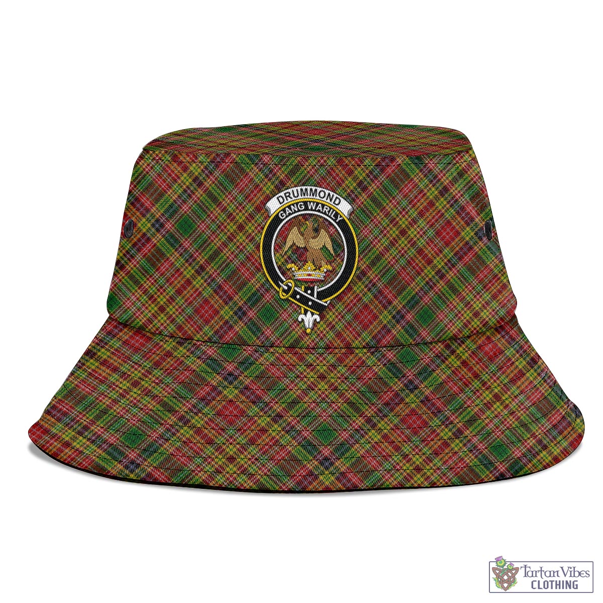 Tartan Vibes Clothing Drummond of Strathallan Tartan Bucket Hat with Family Crest