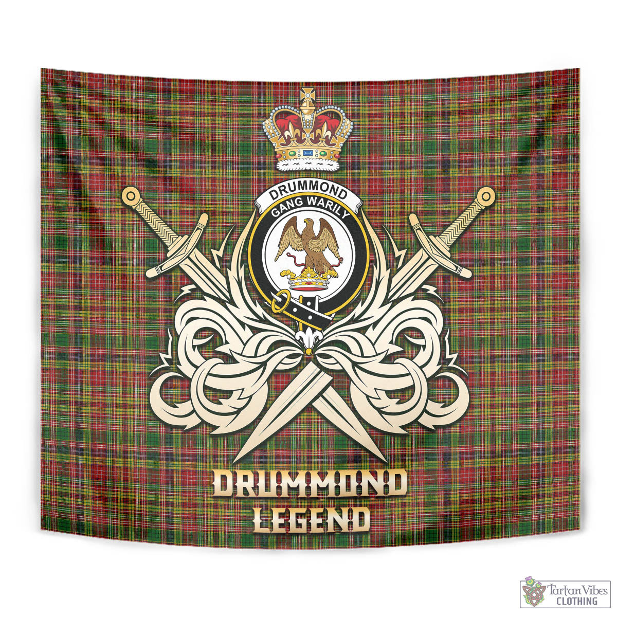 Tartan Vibes Clothing Drummond of Strathallan Tartan Tapestry with Clan Crest and the Golden Sword of Courageous Legacy