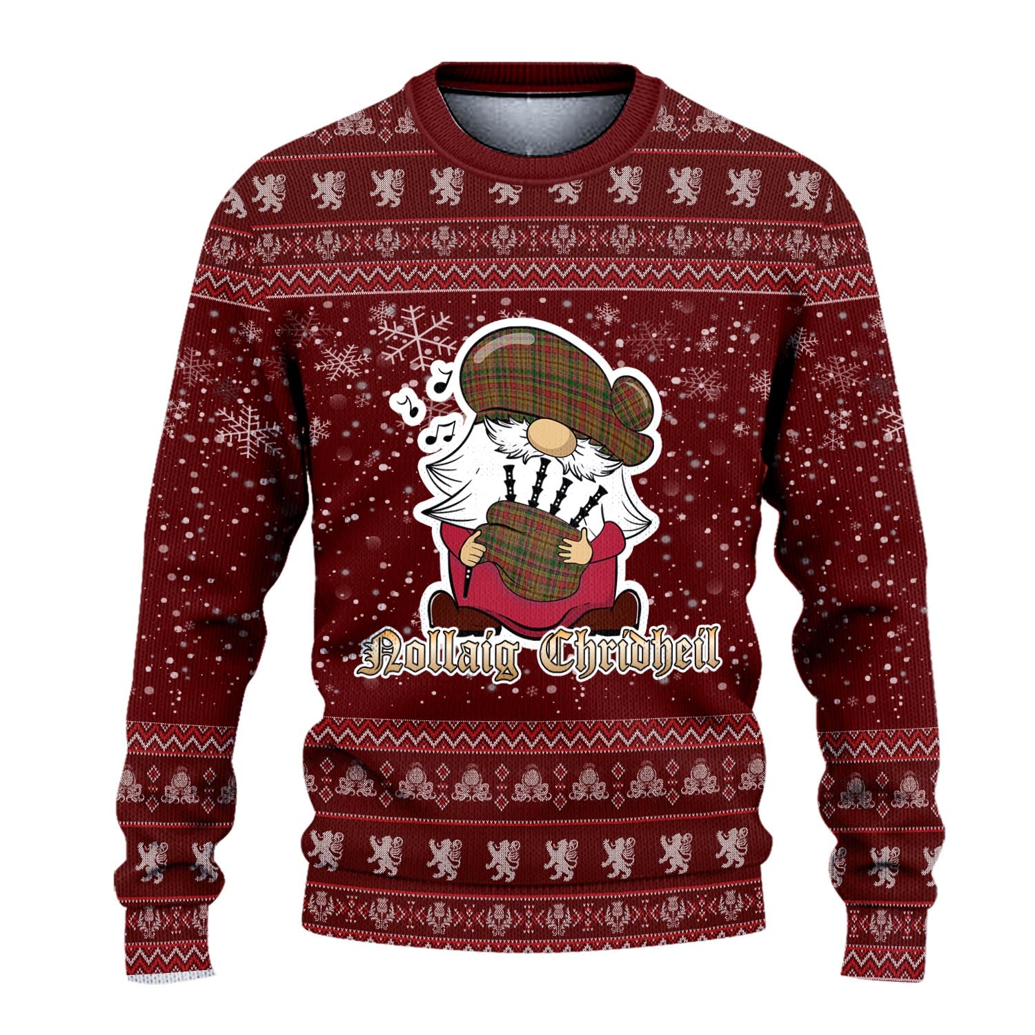 Drummond of Strathallan Clan Christmas Family Knitted Sweater with Funny Gnome Playing Bagpipes - Tartanvibesclothing