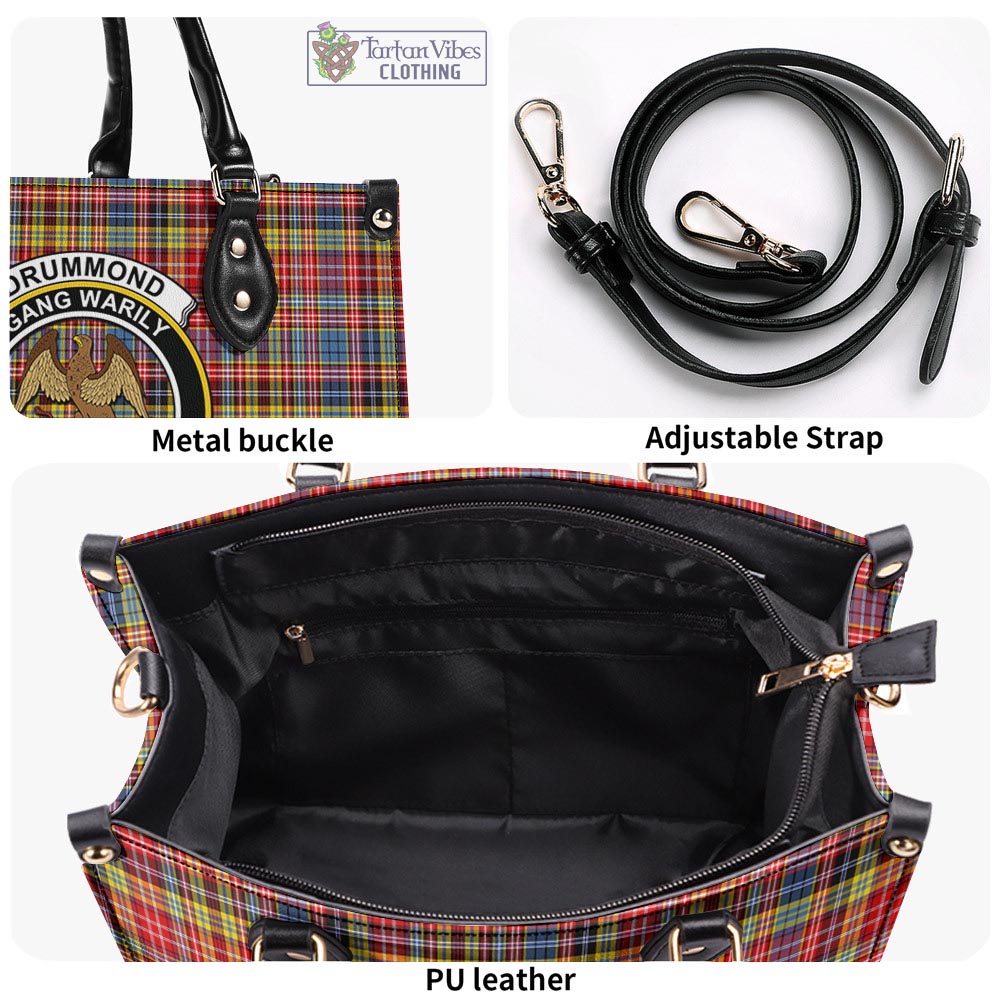 Tartan Vibes Clothing Drummond of Strathallan Modern Tartan Luxury Leather Handbags with Family Crest