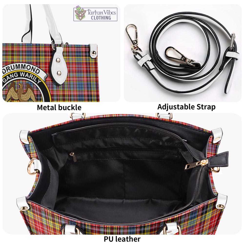 Tartan Vibes Clothing Drummond of Strathallan Modern Tartan Luxury Leather Handbags with Family Crest