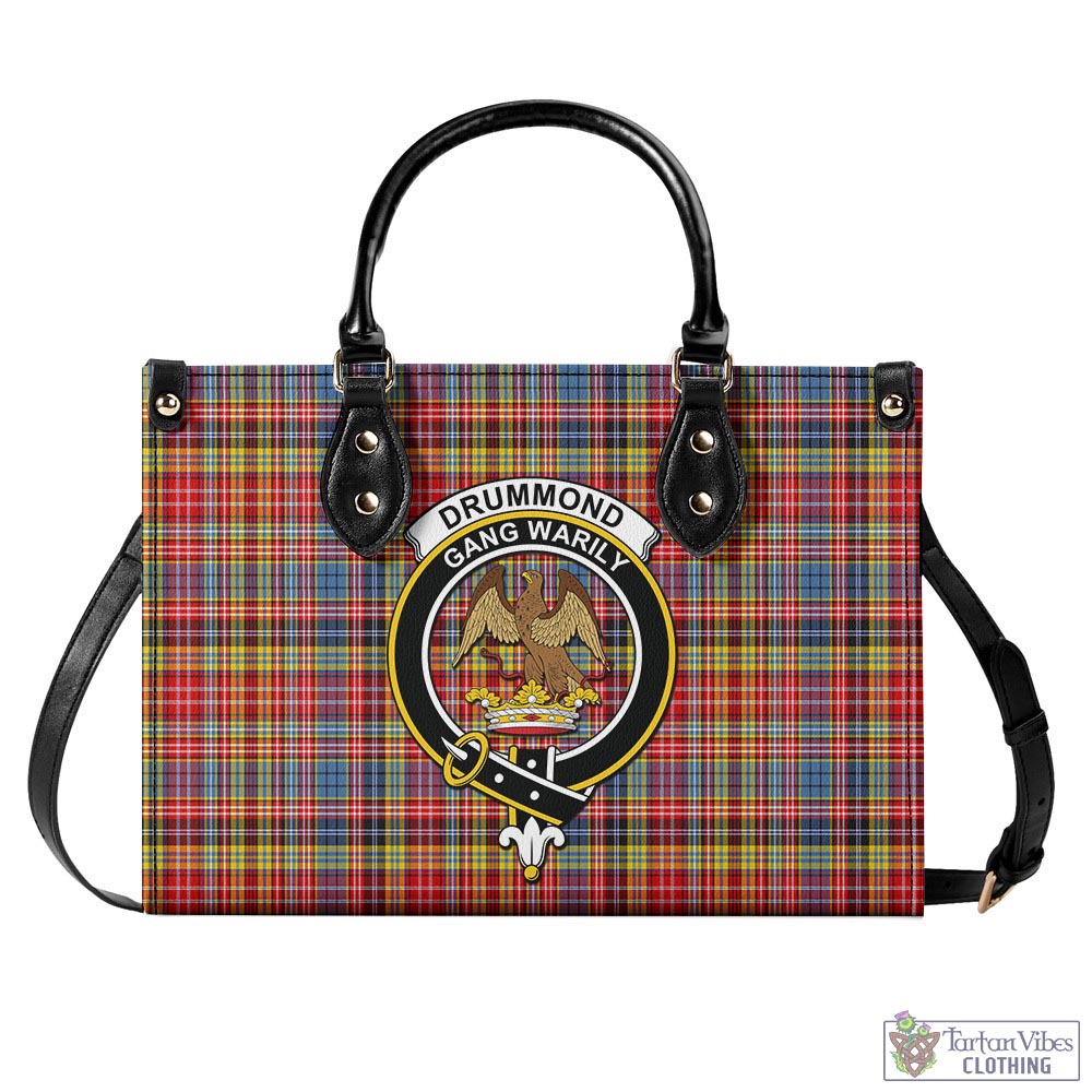 Tartan Vibes Clothing Drummond of Strathallan Modern Tartan Luxury Leather Handbags with Family Crest