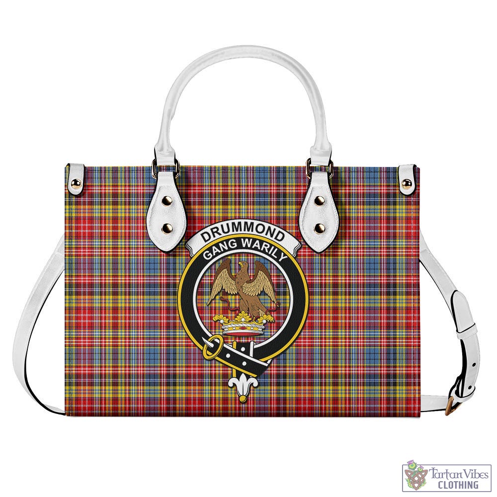 Tartan Vibes Clothing Drummond of Strathallan Modern Tartan Luxury Leather Handbags with Family Crest