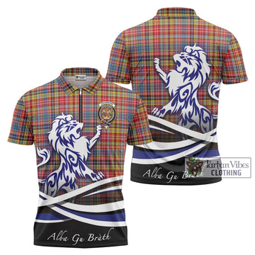 Drummond of Strathallan Modern Tartan Zipper Polo Shirt with Alba Gu Brath Regal Lion Emblem