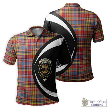 Drummond of Strathallan Modern Tartan Men's Polo Shirt with Family Crest Circle Style