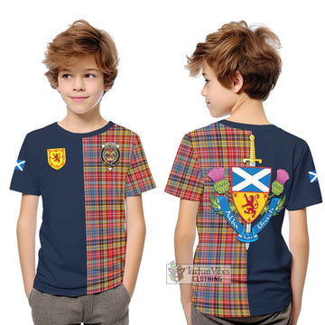 Drummond of Strathallan Modern Tartan Kid T-Shirt Alba with Scottish Lion Royal Arm Half Style